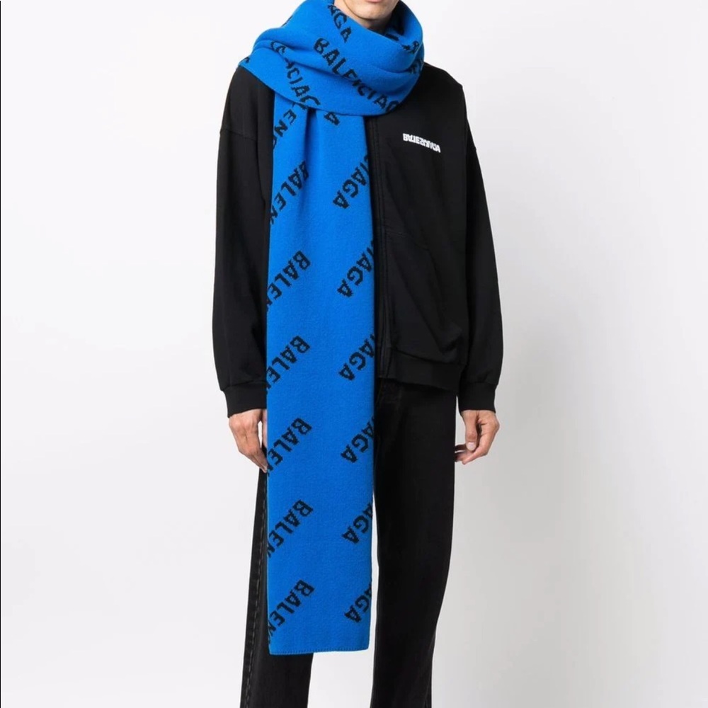 Brand New Balenciaga All Over Logo Wool Scarf